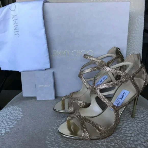 Jimmy Choo Leslie 100 Shoes - Sand/Champagne - Size 37.5 - Picture 6 of 8